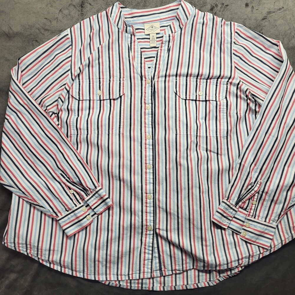 St Johns Bay Vintage Cotton Button Down Shirt   Striped Plus Size 2X 100% Cotton